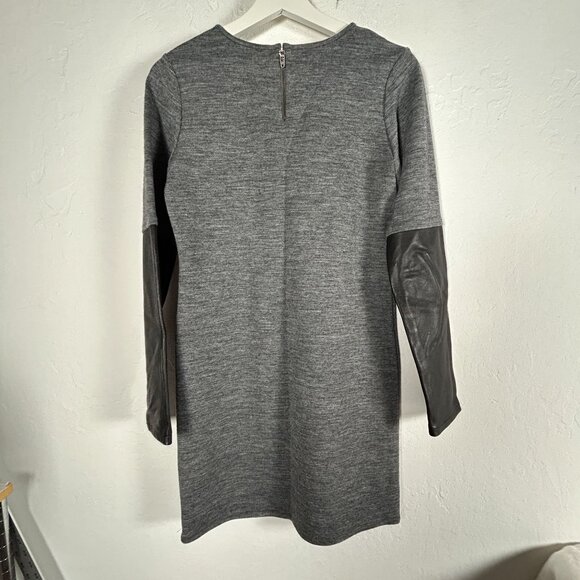 Derek Lam 10 Crosby Gray & Black Wool Blend Mini Dress Leather Sleeves Size 6 - Picture 2 of 10